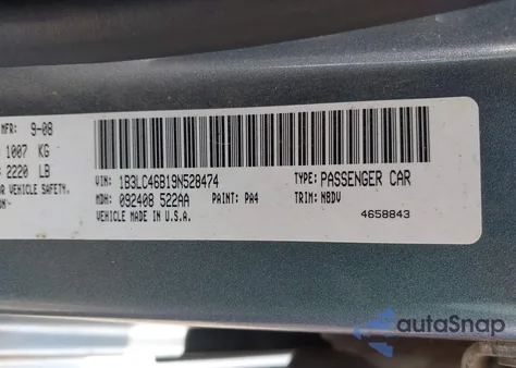 2009 Dodge Avenger Se/Sxt from USA, damaged, VIN 1B3LC46B19N528474